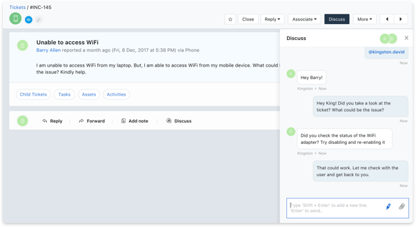Start conversation within the ticket